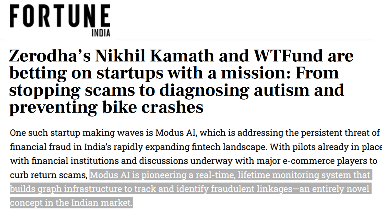 Featured in Fortune India